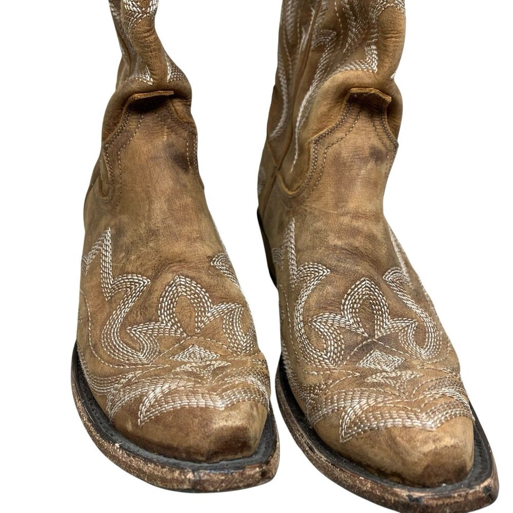 Lane Western Boots Brown Leather Embroidered Snip Toe Saratoga LB0389A - Picture 4 of 12
